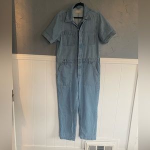 Everlane Denim Coverall Jumpsuit size 10 short sleeve light blue